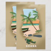 Ghana map illustrated travel poster. (Front/Back)