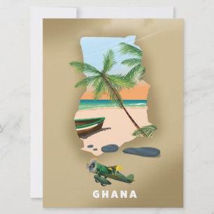 Ghana map illustrated travel poster. invitation