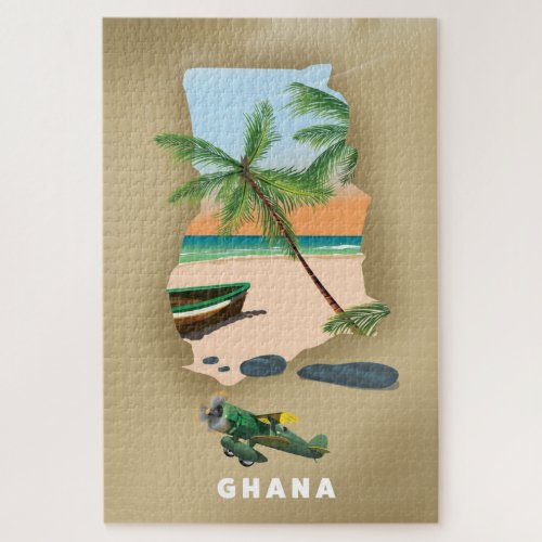 Ghana map illustrated travel poster jigsaw puzzle