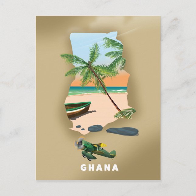 Ghana map illustrated travel poster. postcard (Front)
