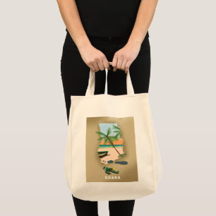 Ghana map illustrated travel poster. tote bag