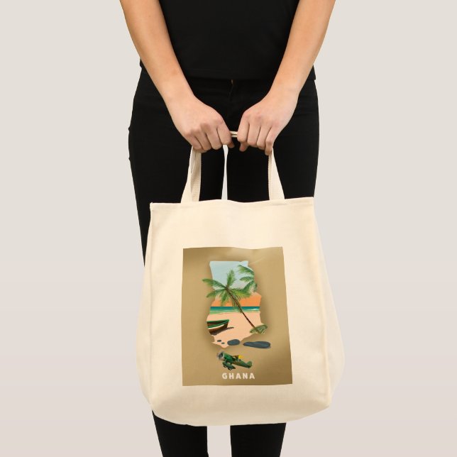 Ghana map illustrated travel poster. tote bag (Front (Product))