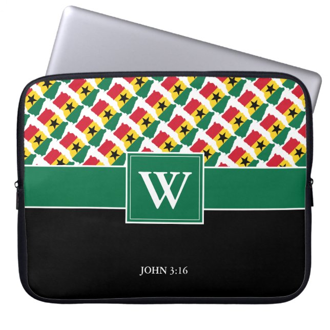 GHANA Monogram Christian GREEN Laptop Sleeve (Front)