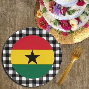 Ghana Plate, buffalo plaid & Ghanaian Flag Paper Plates