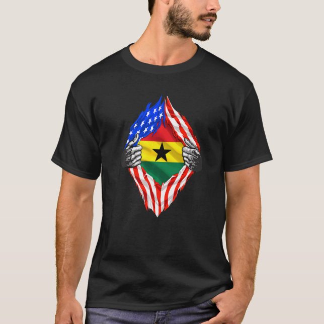 Ghana Roots Usa Flag Patriotic Super Ghanaian Heri T-Shirt (Front)