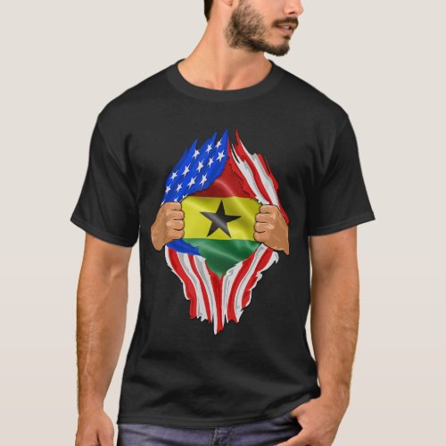 Ghana Roots USA Flag Patriotic Super Ghanaian Heri T_Shirt