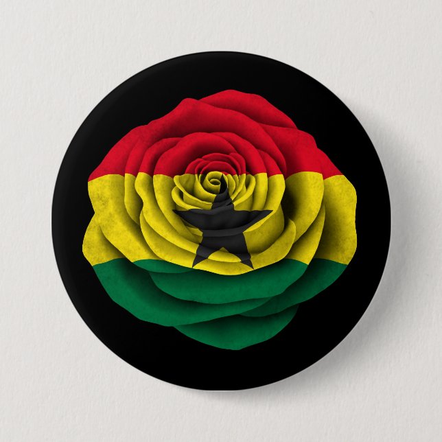 Ghana Rose Flag on Black Pinback Button (Front)