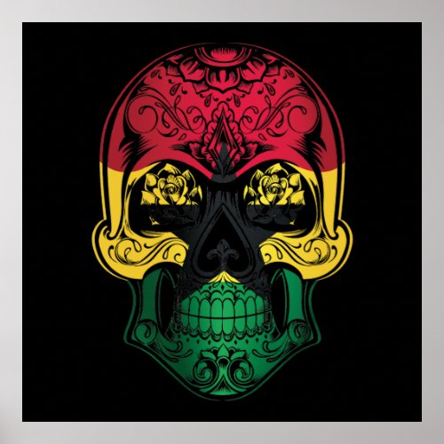 Ghana  Skull And Roses Flag Poster