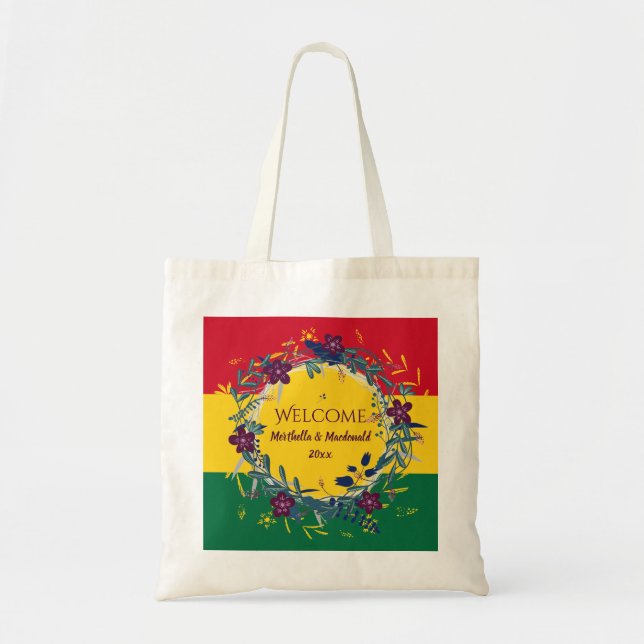 GHANA WEDDING WELCOME Floral Personalized Tote Bag (Front)