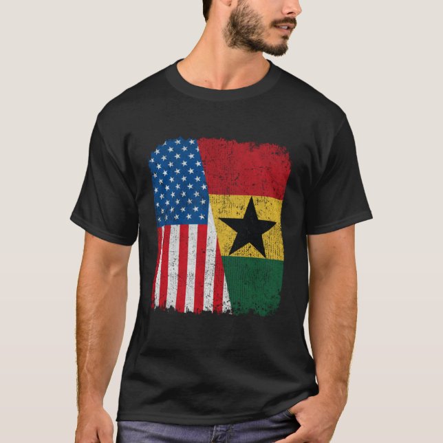 Ghanaian American Flag Half USA Ghana Root Proud T-Shirt (Front)
