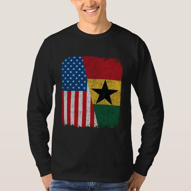 Ghanaian American Flag Half USA Ghana Root Proud T-Shirt (Front)
