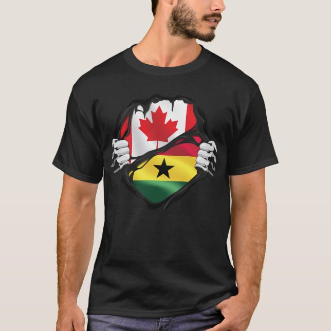 Ghanaian Canadian Hands Ripped Roots Flag T-Shirt (Front)
