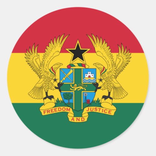 Ghanaian Flag  Coat of Arms Flag of Ghana Classic Round Sticker