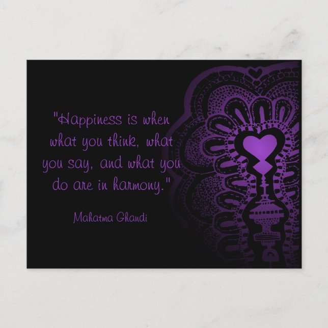 Ghandi quote india henna purple heart love pink postcard (Front)