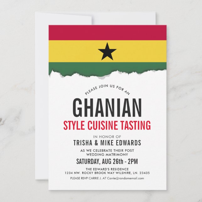 Ghanian Themed Cuisine | Party Flag Invite White (Front)