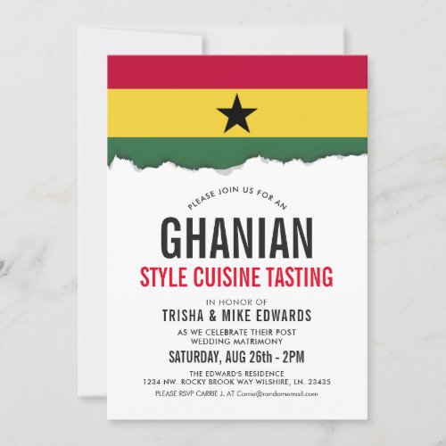 Ghanian Themed Cuisine  Party Flag Invite White