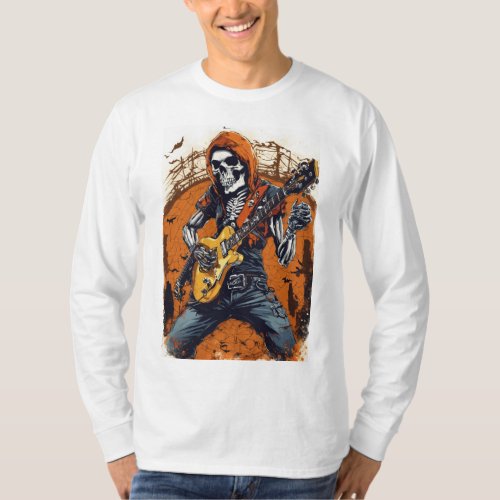  Ghastly Guitarist Printed Basic Long Sleeve  T_Shirt