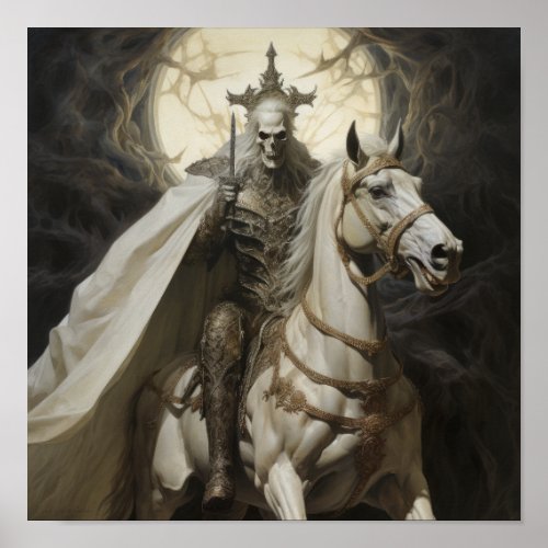 Ghastly Horseman _ Undead Knight on a Pale White H Poster
