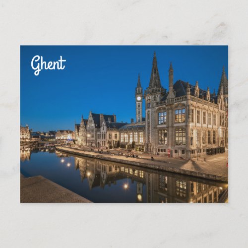 Ghent Belgium Cityscape at Night Photo Postcard
