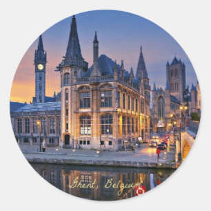 Ghent, Belgium setting sun Classic Round Sticker
