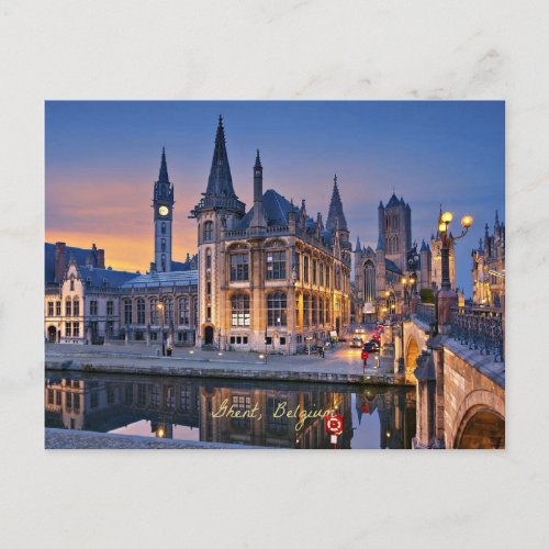 Ghent Belgium setting sun Postcard