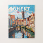 Ghent Belgium Travel Art Vintage Jigsaw Puzzle<br><div class="desc">Ghent retro vector travel design. Ghent is well known for its large public squares and marketplaces,  chief among which is the Vrijdagmarkt (“Friday Market”),  the centre of the life of the medieval city.</div>