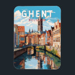 Ghent Belgium Travel Art Vintage Magnet<br><div class="desc">Ghent retro vector travel design. Ghent is well known for its large public squares and marketplaces,  chief among which is the Vrijdagmarkt (“Friday Market”),  the centre of the life of the medieval city.</div>