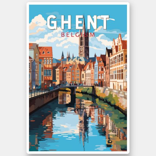 Ghent Belgium Travel Art Vintage Sticker