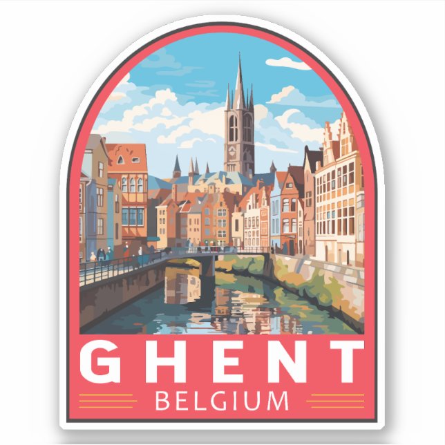 Ghent Belgium Travel Art Vintage Sticker (Front)