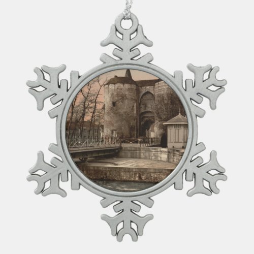 Ghent Gate Bruges Belgium Snowflake Pewter Christmas Ornament