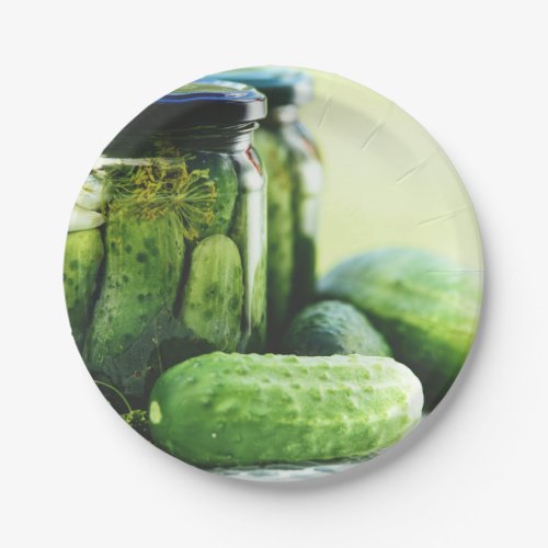 Gherkins Food Pickles Dill Cucumber Green Paper Plates