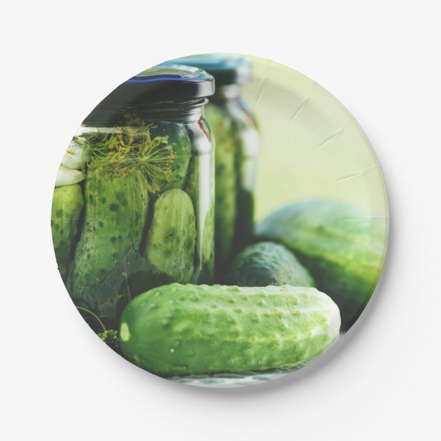 Gherkins Food Pickles Dill Cucumber Green Paper Plates (Front)