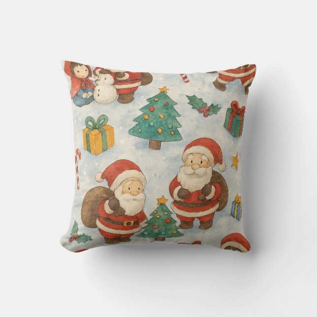Ghibli-Style Christmas Pattern Throw Pillow (Front)