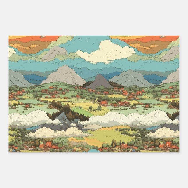 Ghibli World - Clouds and Mountains Wrapping Paper (Front 3)