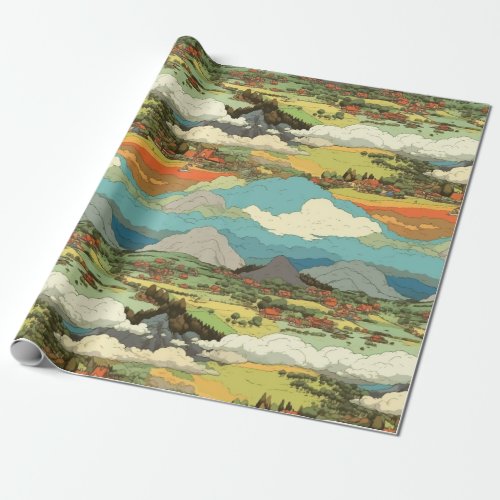 Ghibli World _ Clouds and Mountains Wrapping Paper