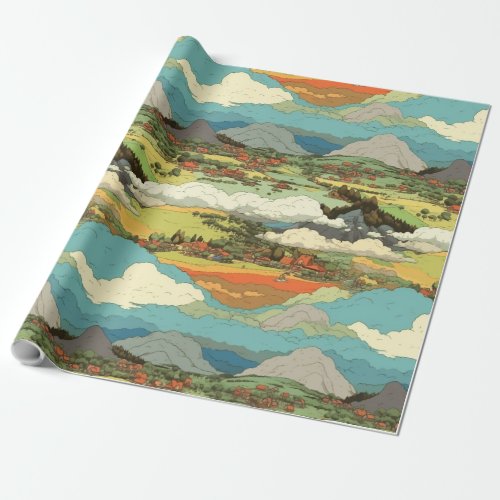Ghibli World _ Clouds and Mountains Wrapping Paper