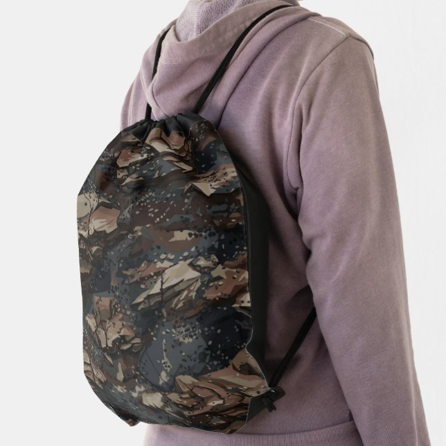 Ghillie Suit Rocky Terrain Pattern Drawstring Bag (Insitu)