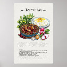 Ghormeh Sabzi Watercolor Illustration, Persian Art