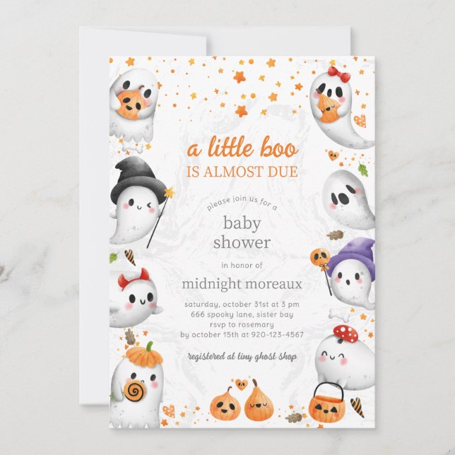 Ghost A Little Boo Halloween Baby Shower  Invitation (Front)