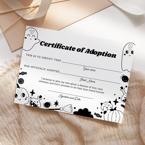 Ghost Adoption Orange Halloween Party Certificate