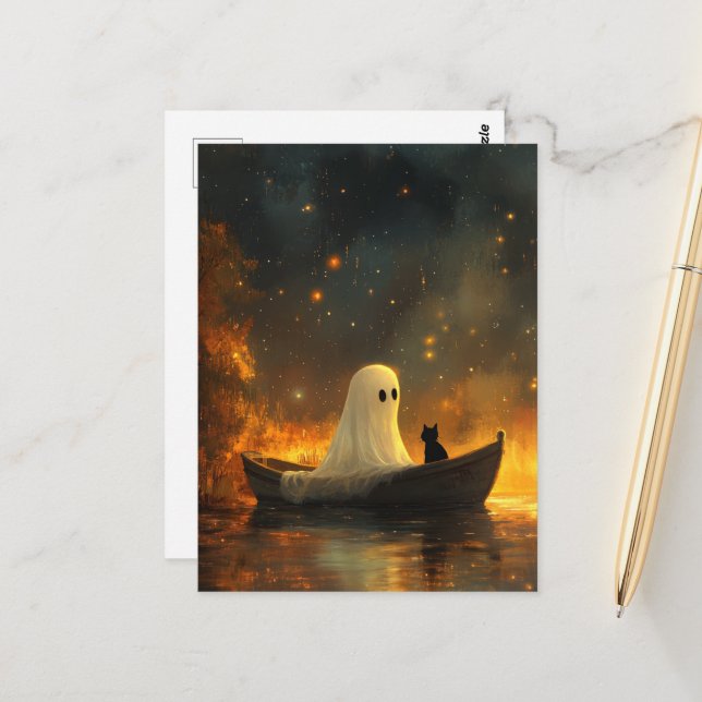 Ghost and a Cat in a Boat Postcard (Front/Back In Situ)