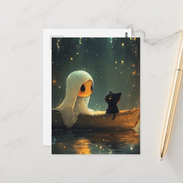 Ghost and a Cat in a Boat Postcard (Front/Back In Situ)