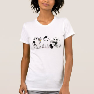 "Ghost and Black Cat Companion - Spooky Cute Hallo T-Shirt