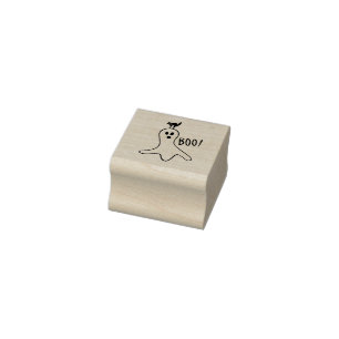Ghost and Black Cat Halloween Cute Rubber Stamp