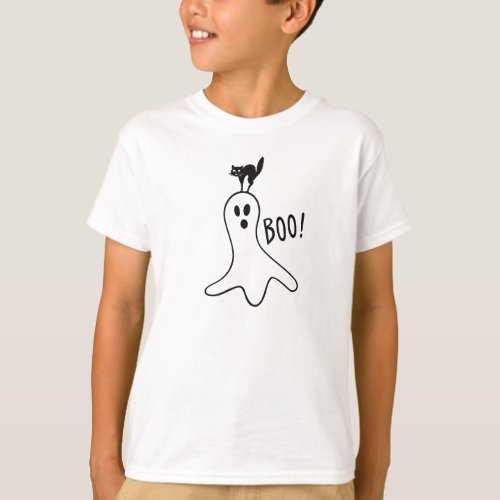 Ghost and Black Cat Halloween Cute T_Shirt