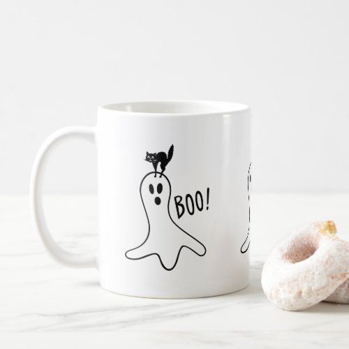 Ghost and Black Cat Halloween Spooky Cute Coffee Mug