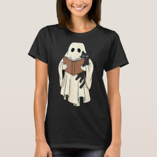 Ghost And Black Cat Reading Halloween T-Shirt