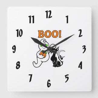 Ghost and Black Cat Square Wall Clock