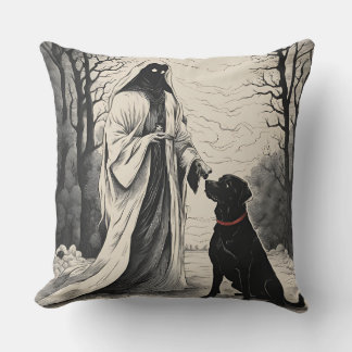 Ghost and black dog halloween 2024 throw pillow