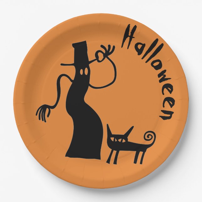 Ghost and Cat Paper Plates (Front)